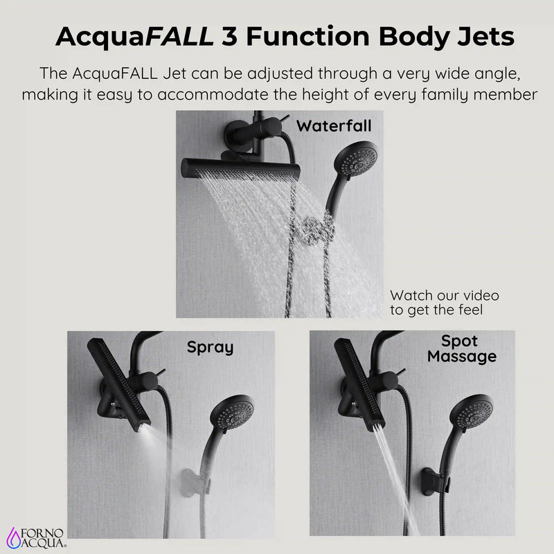 Forno AcquaFALL Mini 8-Inch Overhead Rainfall Shower with 1.8 GPM Flow Rate, Handheld, Body Jets in Matte Black Finish (SMW2BK-C8)