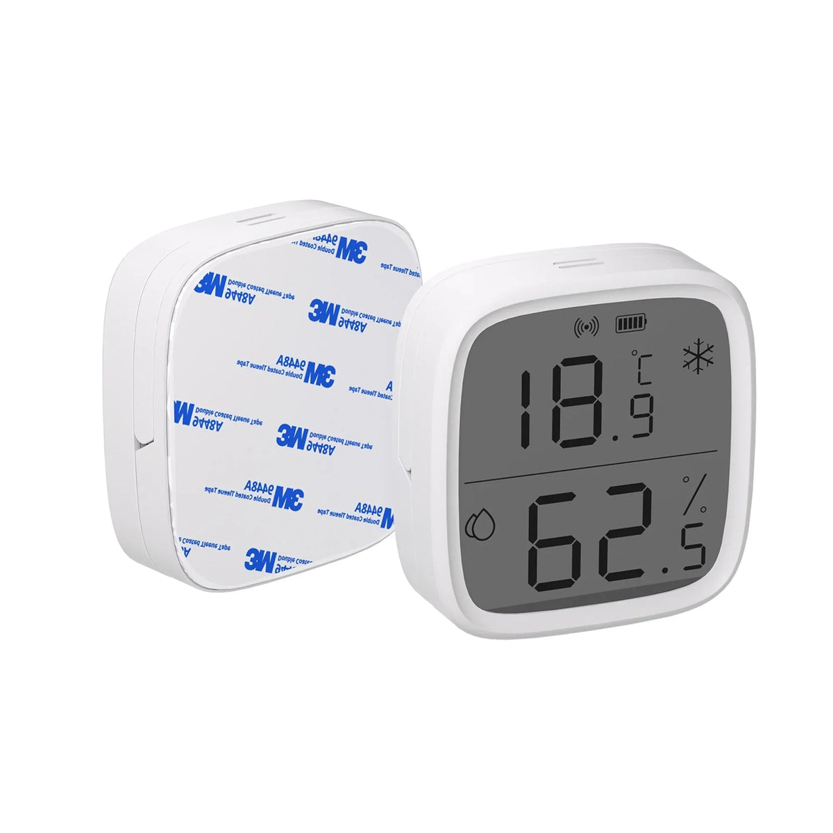 White LCD temperature and humidity sensor with protective film on one side, front display