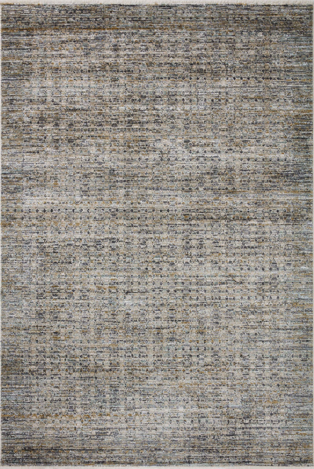 Charcoal and cream patterned area rug with short flat weave and muted flecked texture