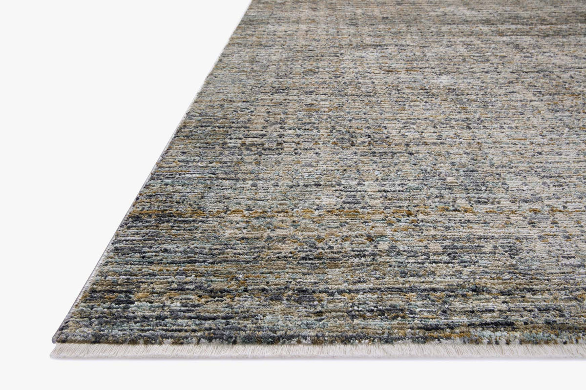 Charcoal area rug with low-pile flatweave texture and thin border