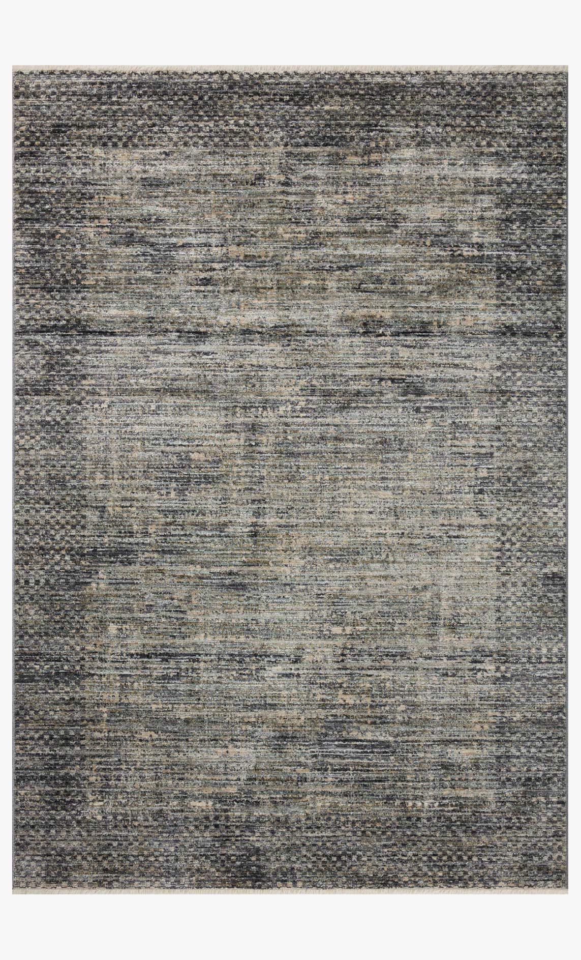 Slate gray contemporary accent rug with textured linear pattern, full rug view