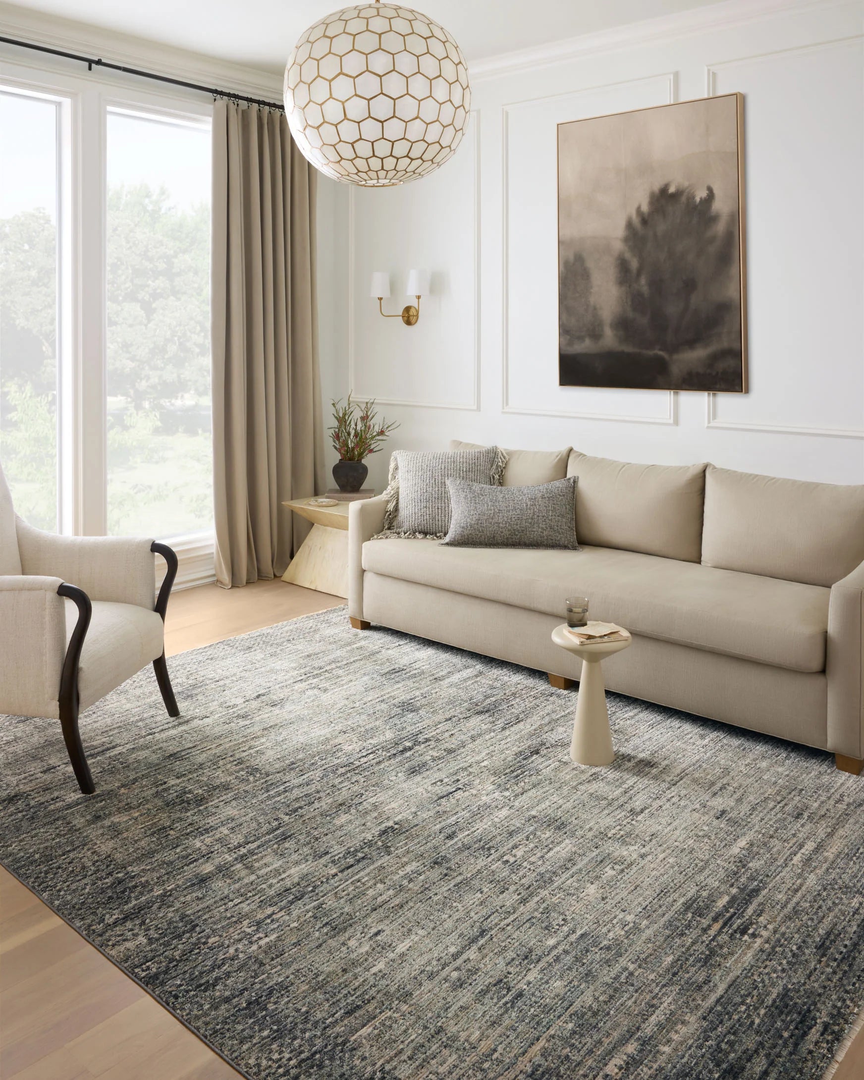 Slate gray runner rug with textured flat weave and subtle multi-toned pattern