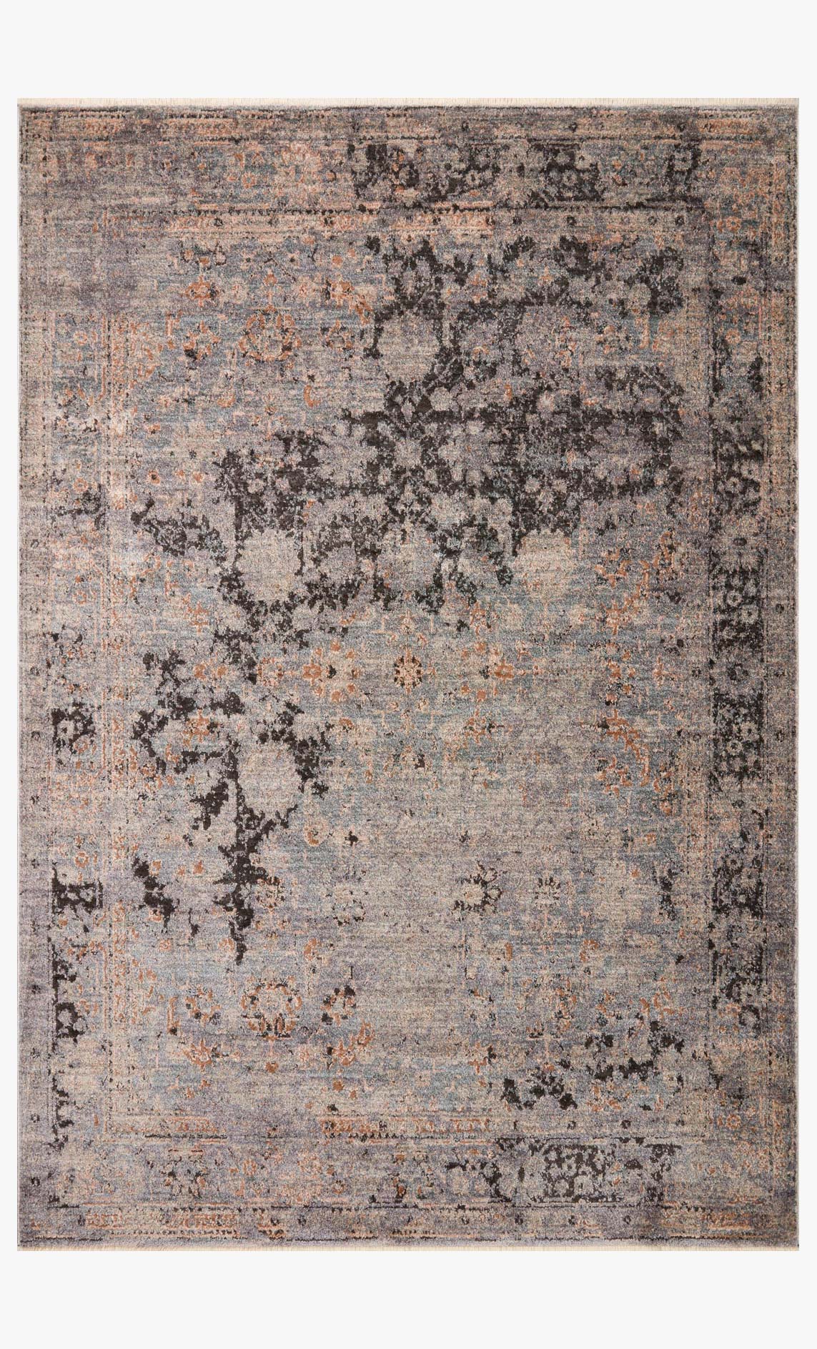 Charcoal and slate abstract runner rug with speckled pattern and low textured pile