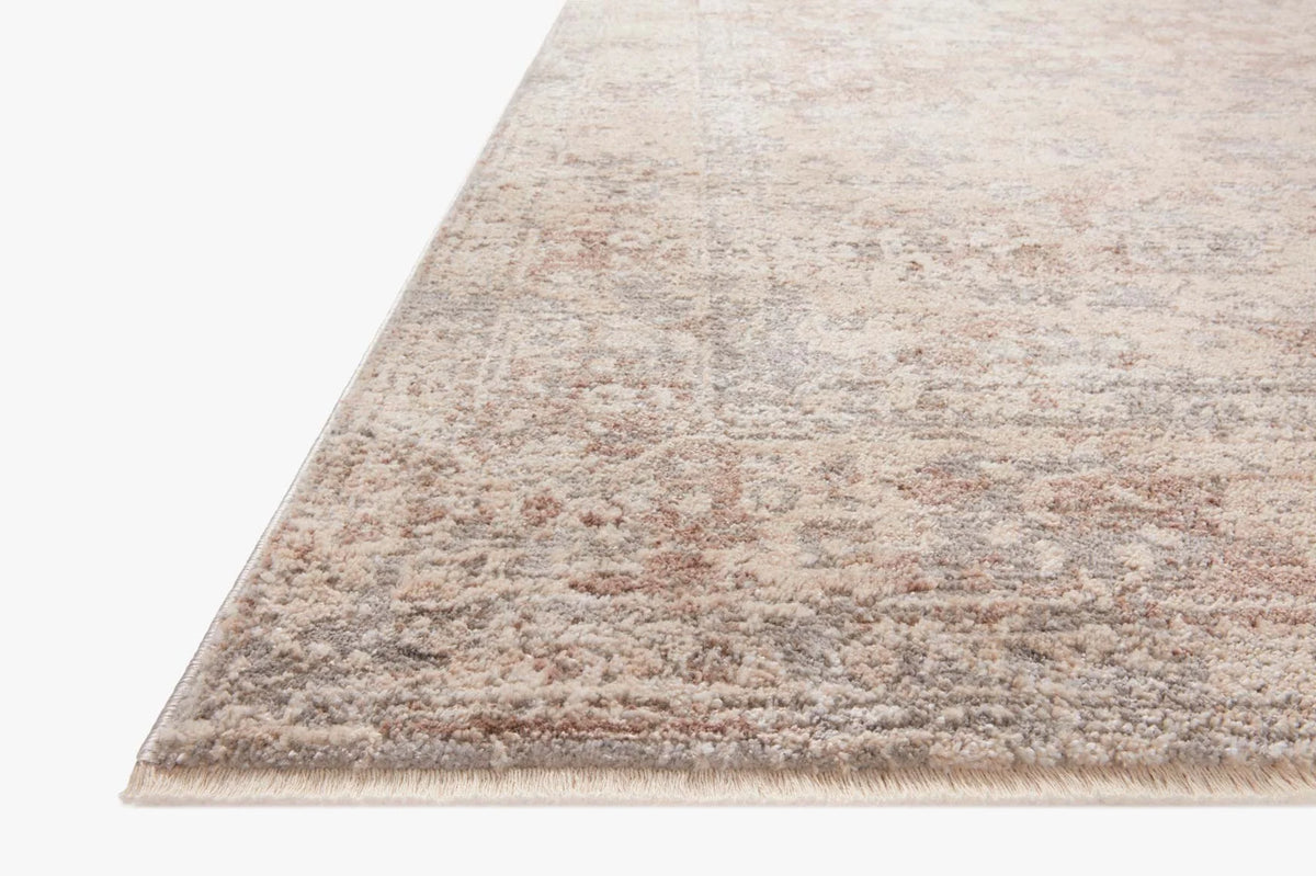 Silver and natural runner rug with short textured, speckled abstract pattern