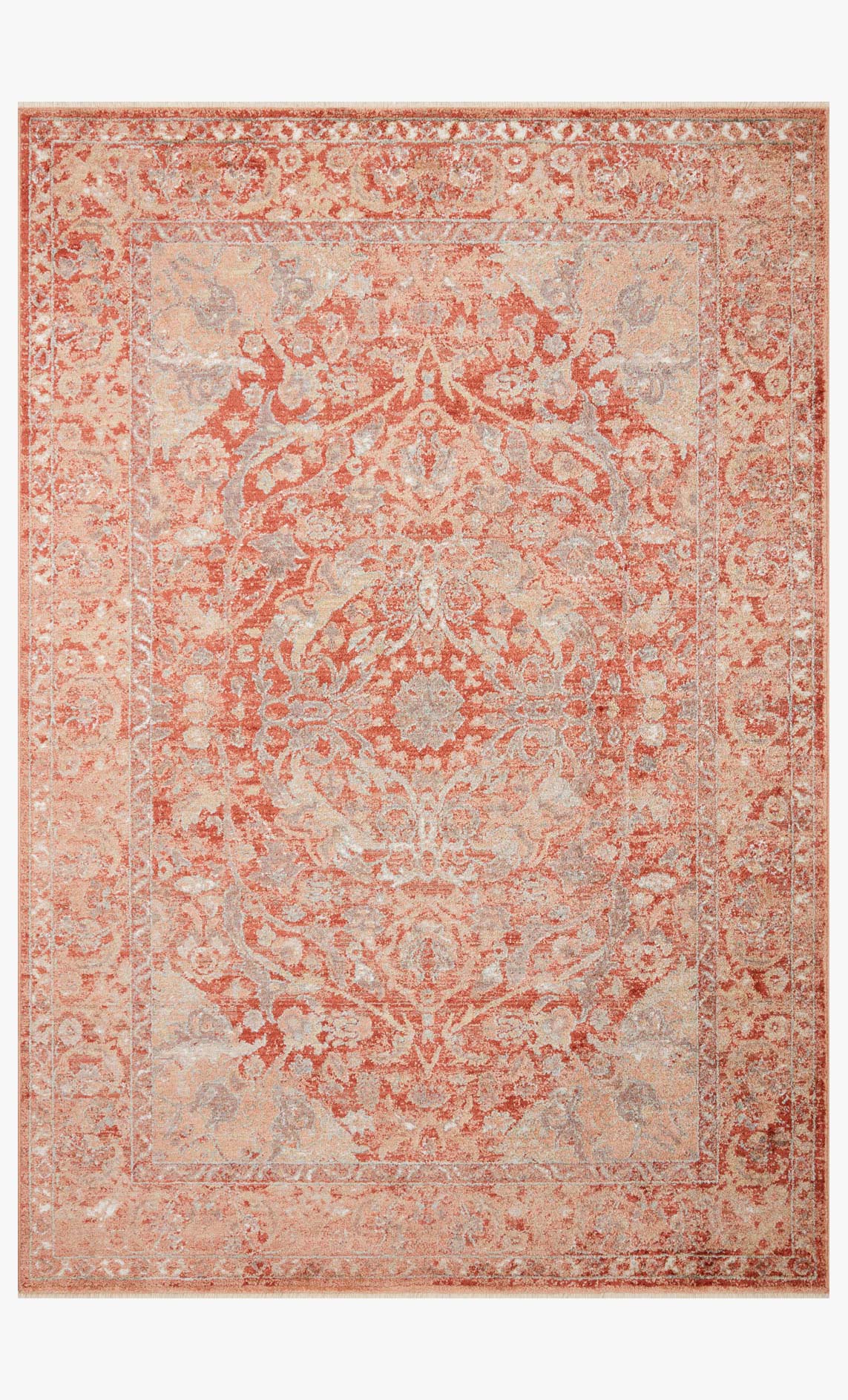 Spice orange abstract medallion area rug with ornate border