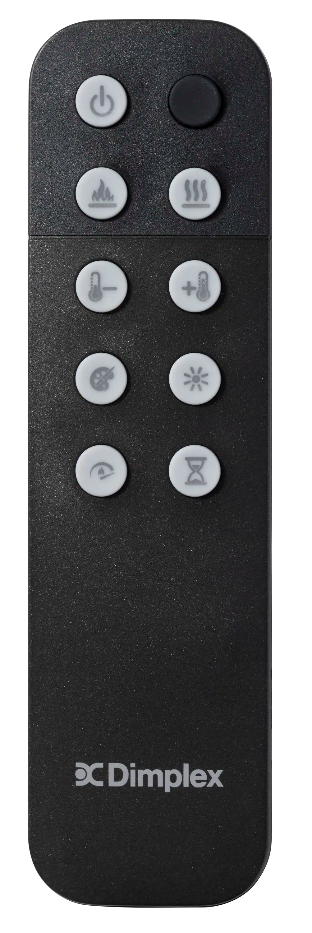 Dimplex black remote control with circular power and function buttons