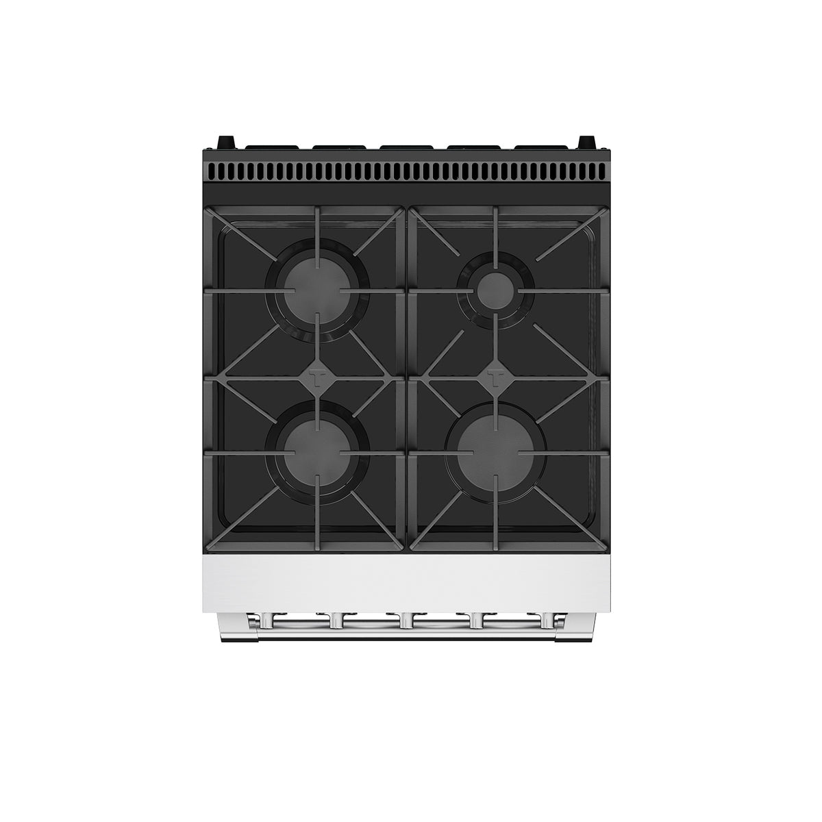 Top view of the 24-inch gas range cooktop with four cast-iron burner grates