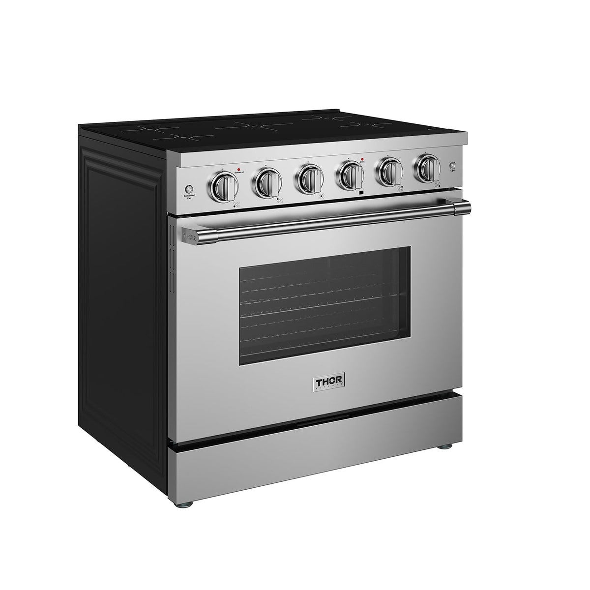 36-inch stainless steel induction range angled left view