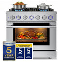 Hauslane HausPro Series 36-Inch Gas or Dual Fuel Range with 6 Burners and Convection Oven in Stainless Steel