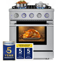 Hauslane HausPro Series 30-Inch Gas or Dual Fuel Range with 4 Burners and Convection Oven in Stainless Steel