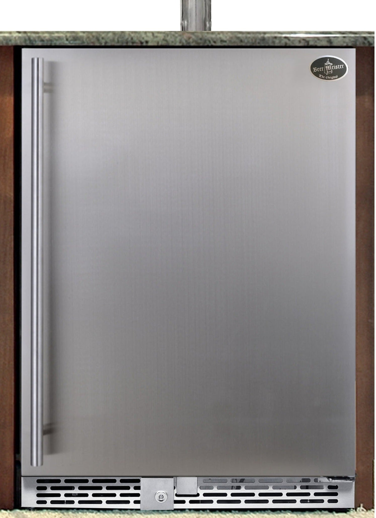 Built-in stainless steel kegerator refrigerator door with ventilation grills