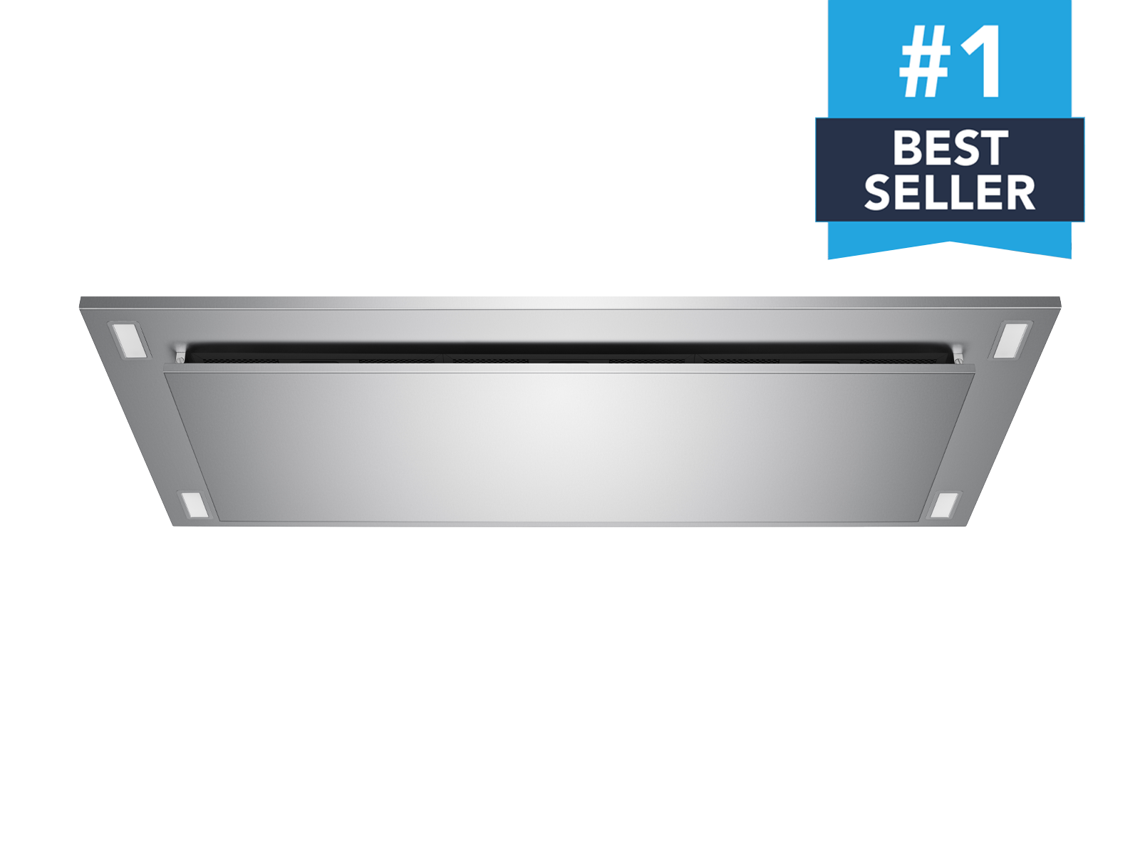 Stainless steel flush ceiling mount range hood with wide rectangular body