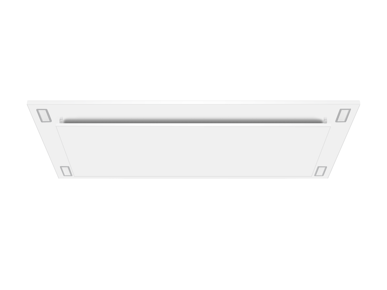 White flush-mount ceiling range hood with rectangular vent grille and side mounting tabs