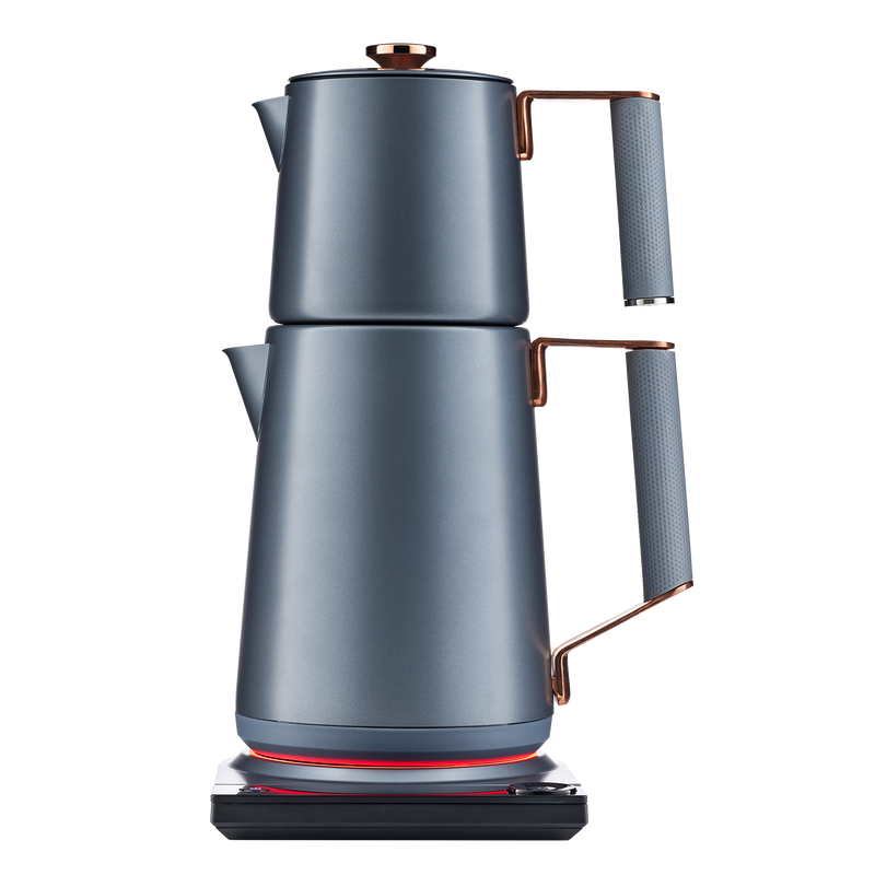 SAKI Turkish Tea Maker Machine Pro, Electric Double-Pot Teapot 1.75L 120V, 120 Min Keep-Warm, Stainless Steel BPA-Free, Auto Shut-Off & Boil-Dry, LED Brew Ring