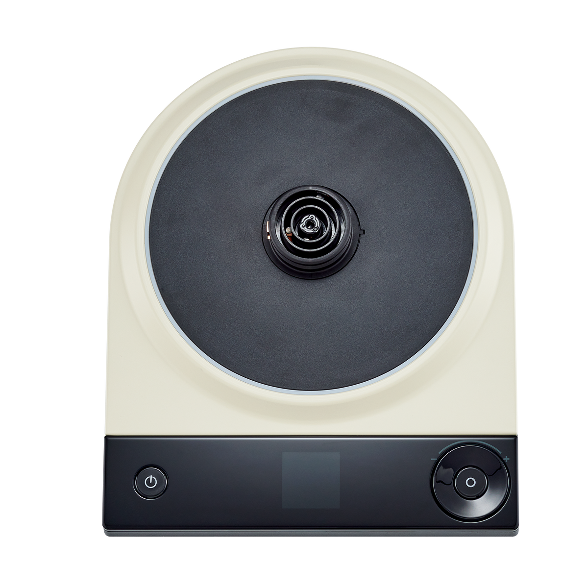 Pearl white electric Turkish tea maker top with black circular heating base and controls