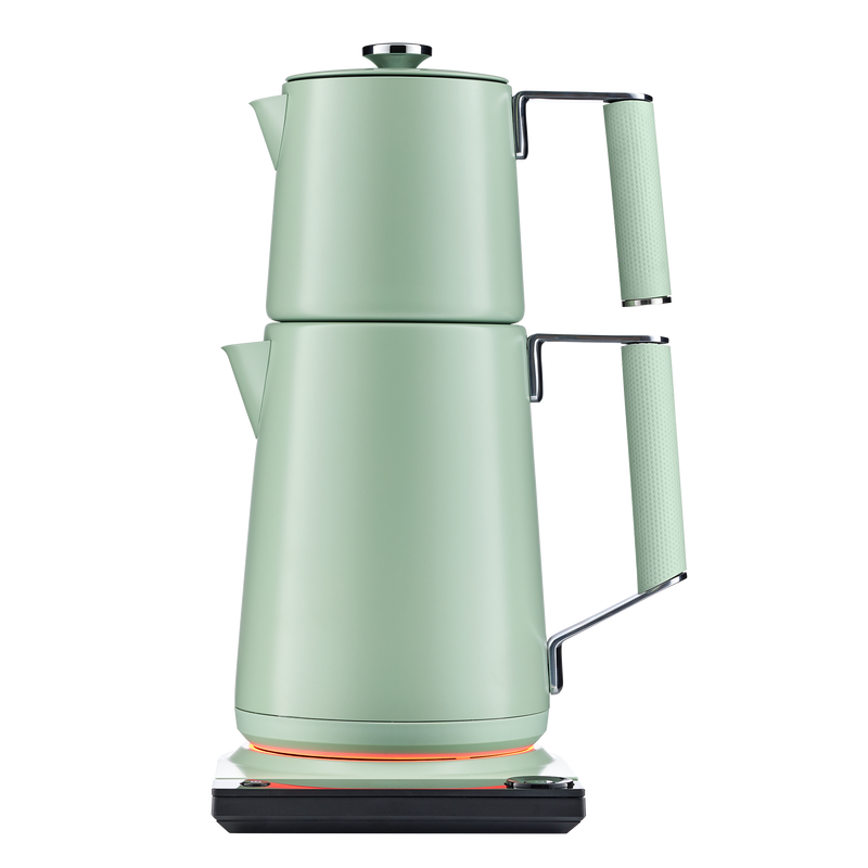 SAKI Turkish Tea Maker Machine Pro, Electric Double-Pot Teapot 1.75L 120V, 120 Min Keep-Warm, Stainless Steel BPA-Free, Auto Shut-Off & Boil-Dry, LED Brew Ring