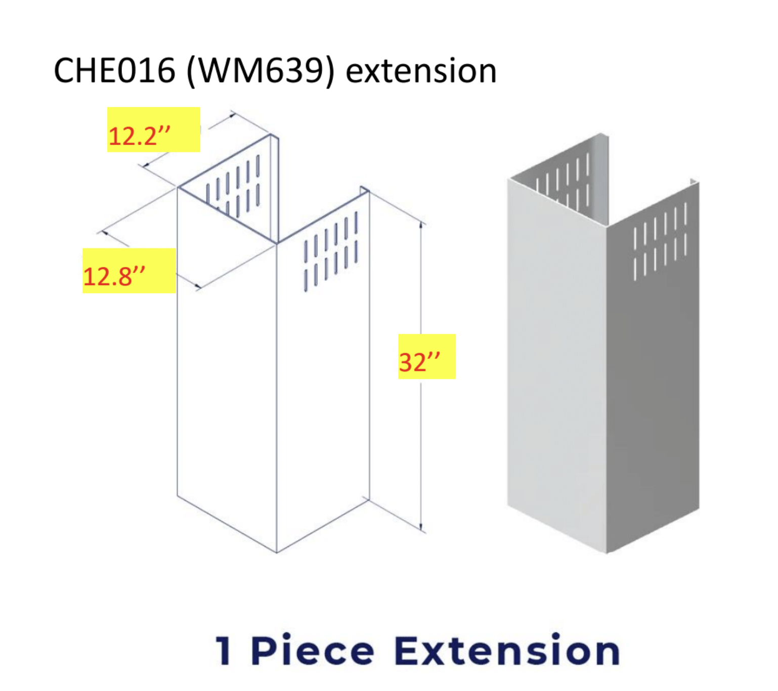 Chimney extension duct panel, vented louver design, 32 in tall, 1-piece metal
