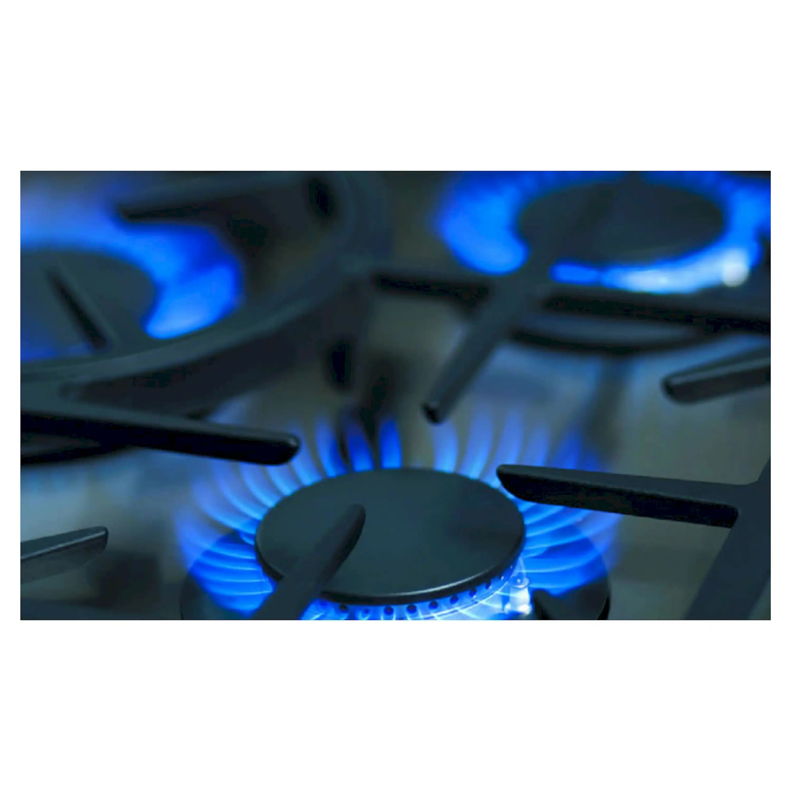 Sealed gas burner with blue flame under cast-iron grate