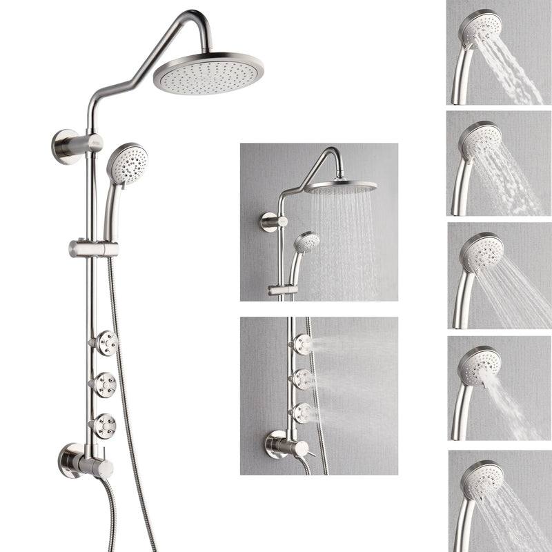 Forno Acqua Spa Retrofit 9-Inch Overhead Rainfall Shower with 2.5 GPM Flow Rate, Handheld, Body Jets, 6 Way Diverter in Brushed Nickel (SC31BN-C2)