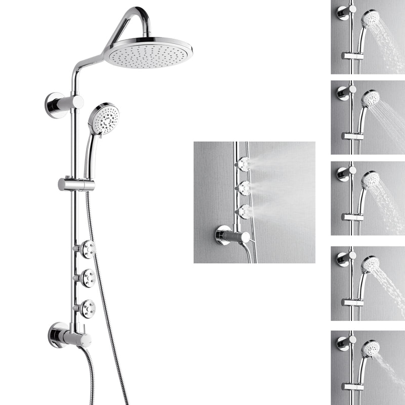 Forno AcquaSPA Retrofit 9-Inch Overhead Rainfall Shower with 1.8 GPM Flow Rate, Handheld, Body Jets, 6 Way Diverter in Polished Stainless Steel (SC31CP-C8)