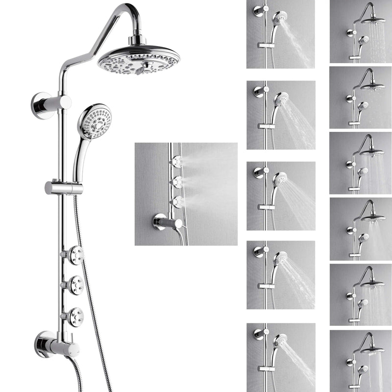 Forno Acqua Spa Retrofit 8-Inch Overhead Rainfall Shower with 1.8 GPM Flow Rate, Handheld, Body Jets, 6 Way Diverter in Polished Stainless Steel (SC32CP-C8)