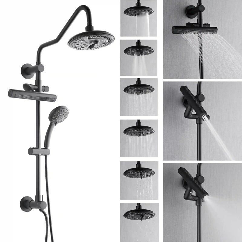 Forno Acqua Fall 8-Inch Overhead Rainfall Shower with 1.8 GPM Flow Rate, Handheld, 7 Way Diverter, Body Jets in Matte Black (SCW2BK-C8)