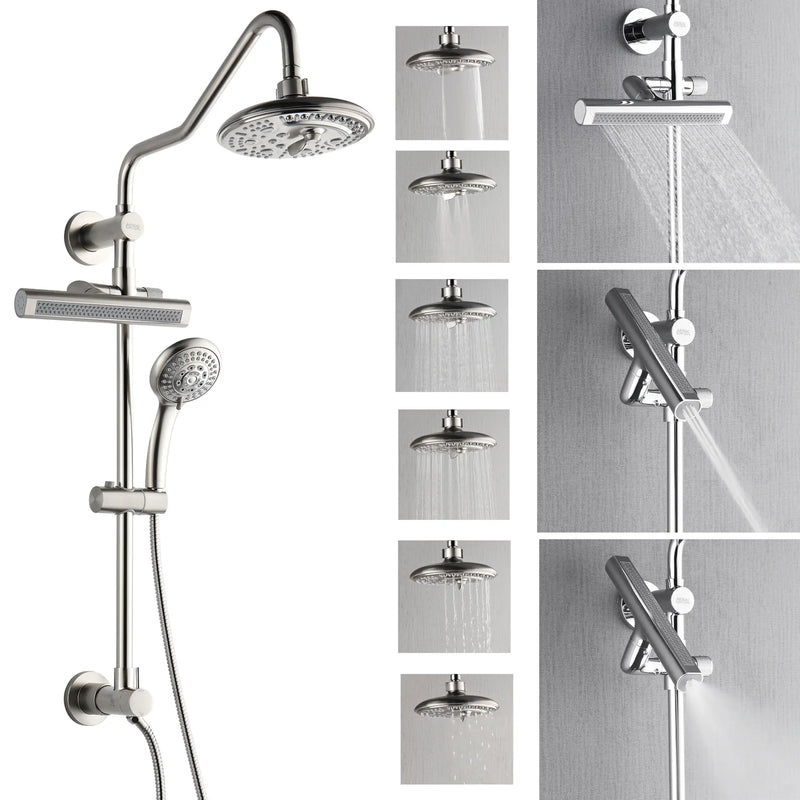 Forno Acqua Fall 8-Inch Overhed Rainfall Shower with 2.5 GPM Flow Rate, Handheld, 7 Way Diverter, Body Jets in Brushed Nickel (SCW2BN-C2)