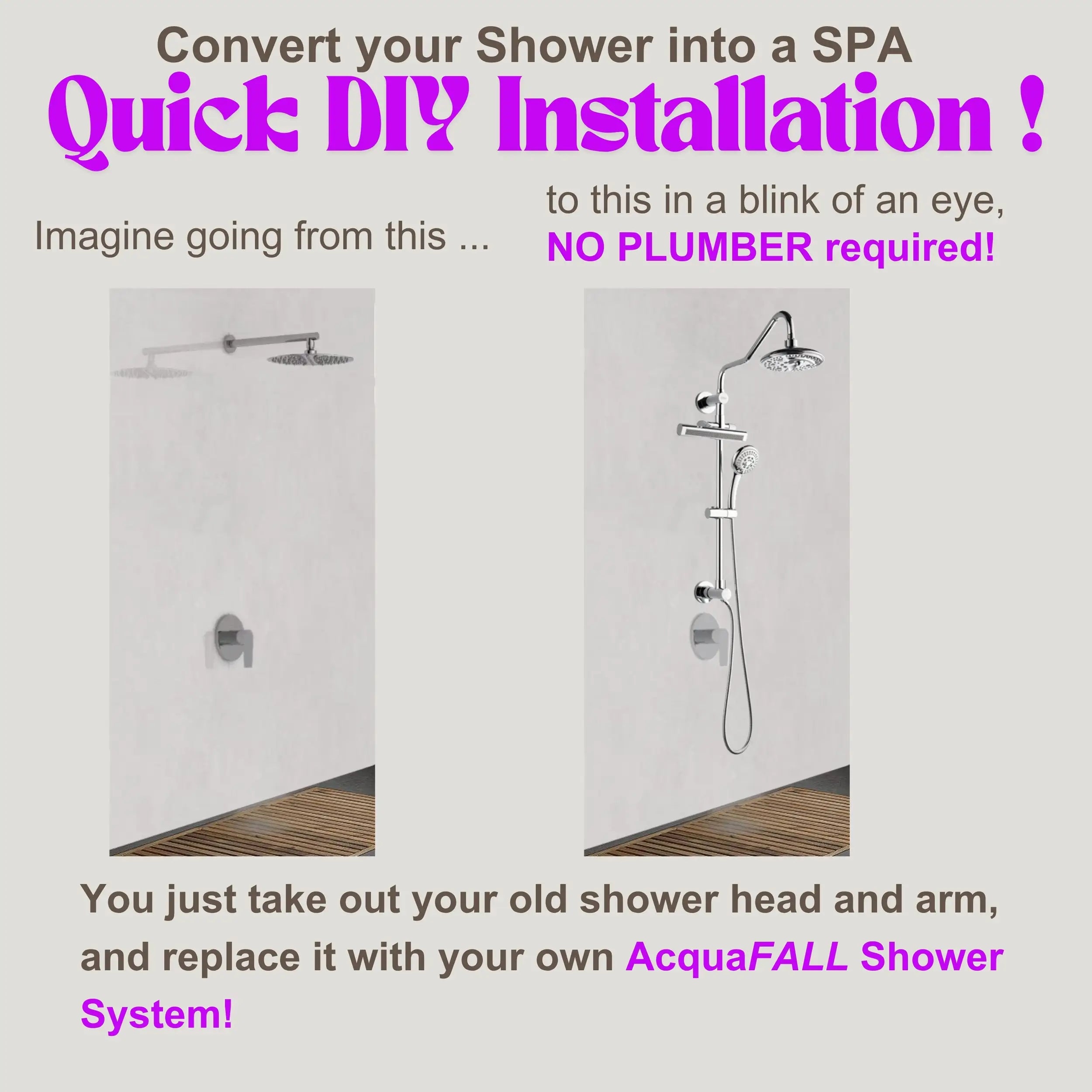 Wall-mounted polished shower kit with overhead rain head and handheld sprayer