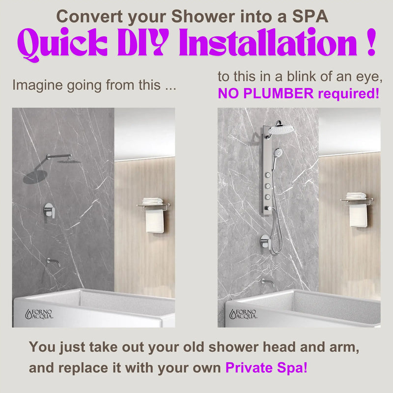 Forno Acqua Spa 9-Inch Overhead Rainfall Shower Panel with 2.5 GPM Flow Rate and SensoTemp, Handheld, Body Jets in Stainless Steel (SL31BC-L2)