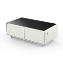 Forno Evoluto Tavolo 51-Inch Smart Coffee Table Refrigerators - Dual Drawers, Bluetooth 5.0 Audio, Wireless Charging & RGB Ambient Light in White (FCTFR7006-51WHT)