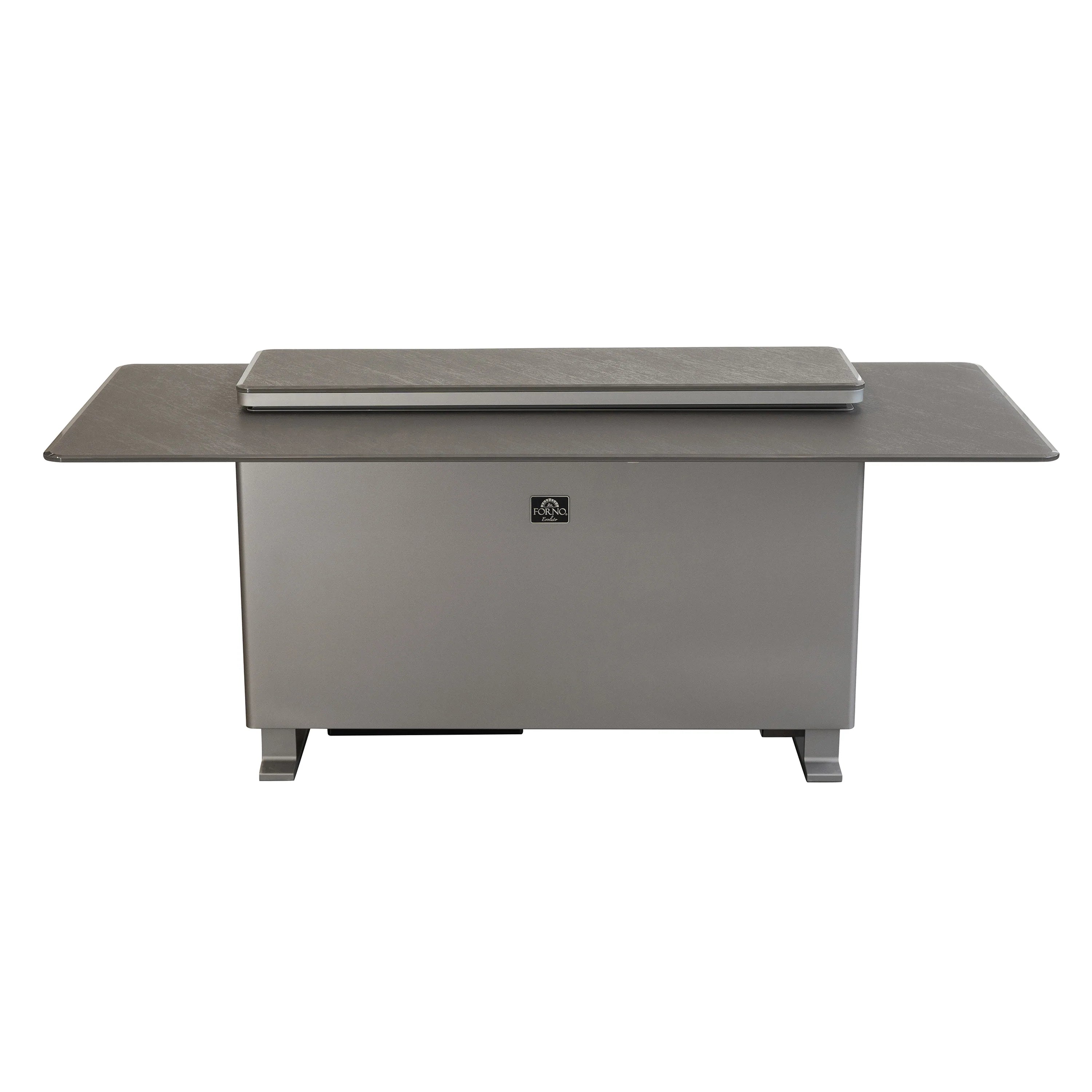 Outdoor smart bar cooler table in dark sandstone black, with flat lift-top lid