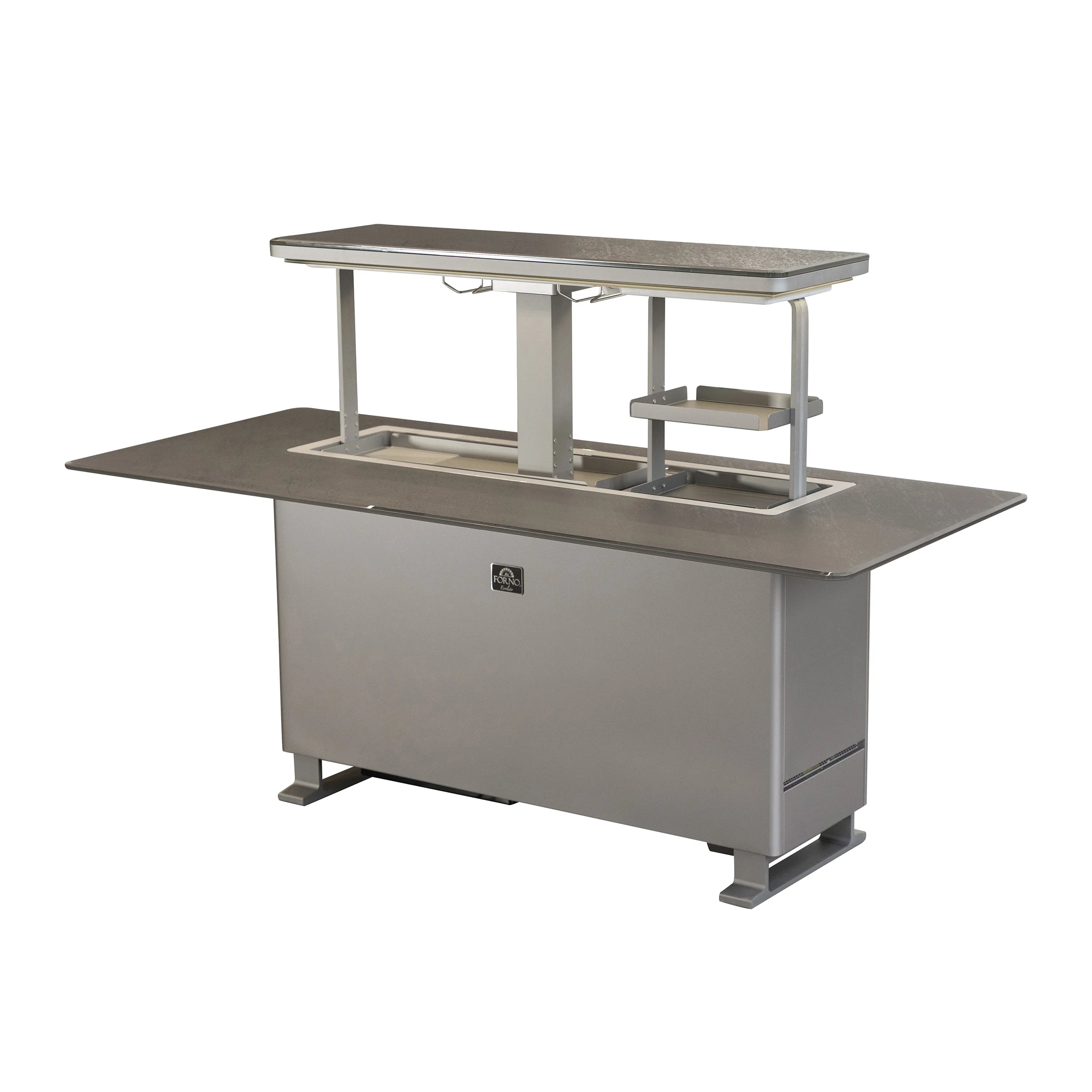Stainless steel outdoor smart bar table with open top and side refrigerator compartment