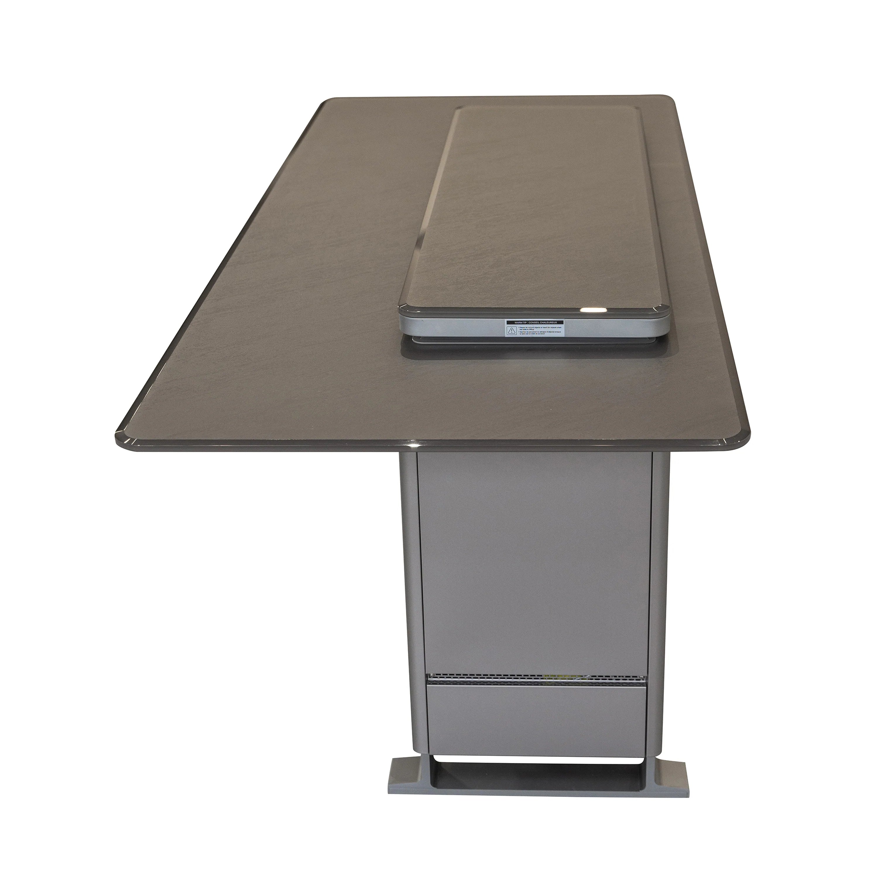 Smart bar table showing sandstone black countertop and stainless steel front panel