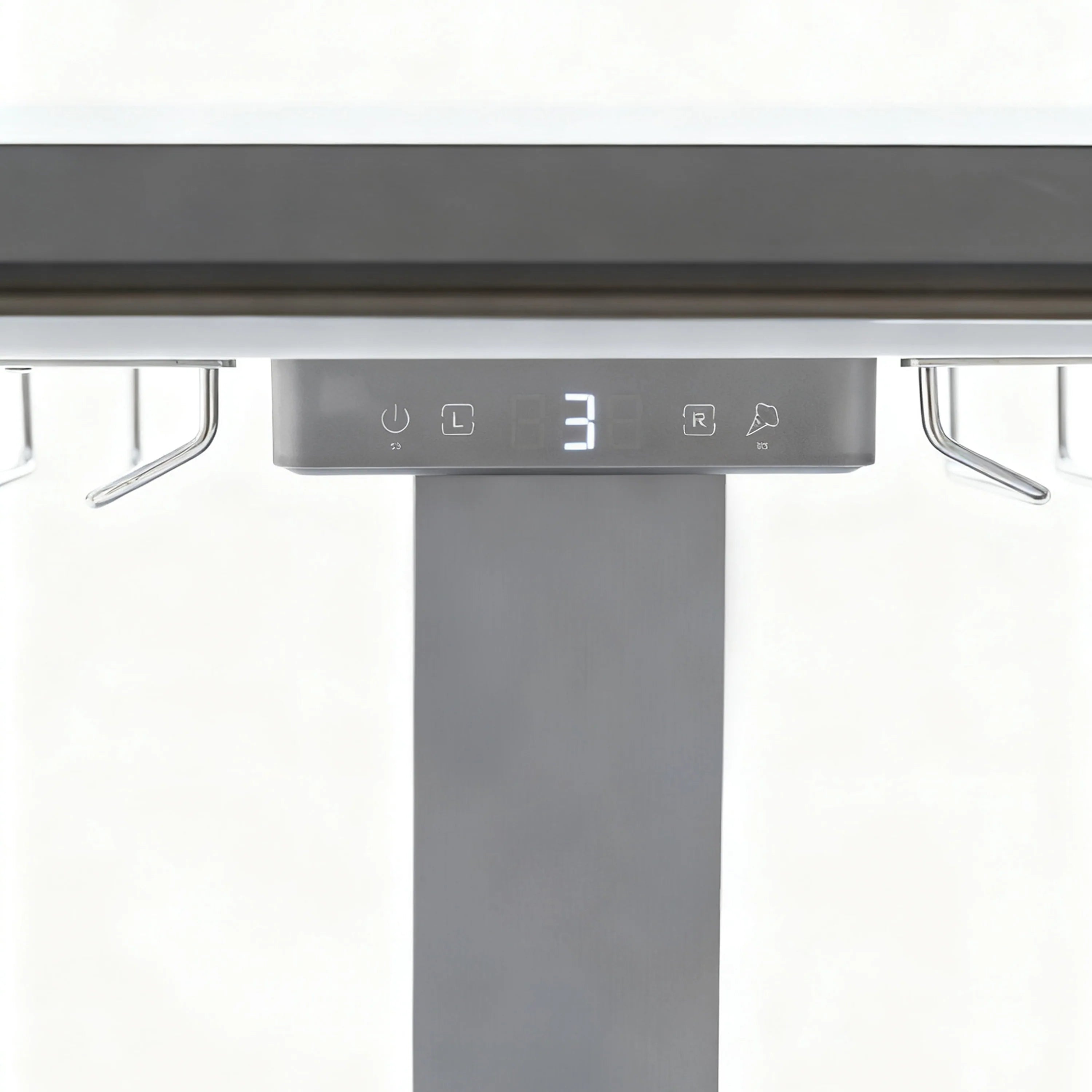 Smart dining table control panel with illuminated display and chrome bottle holders
