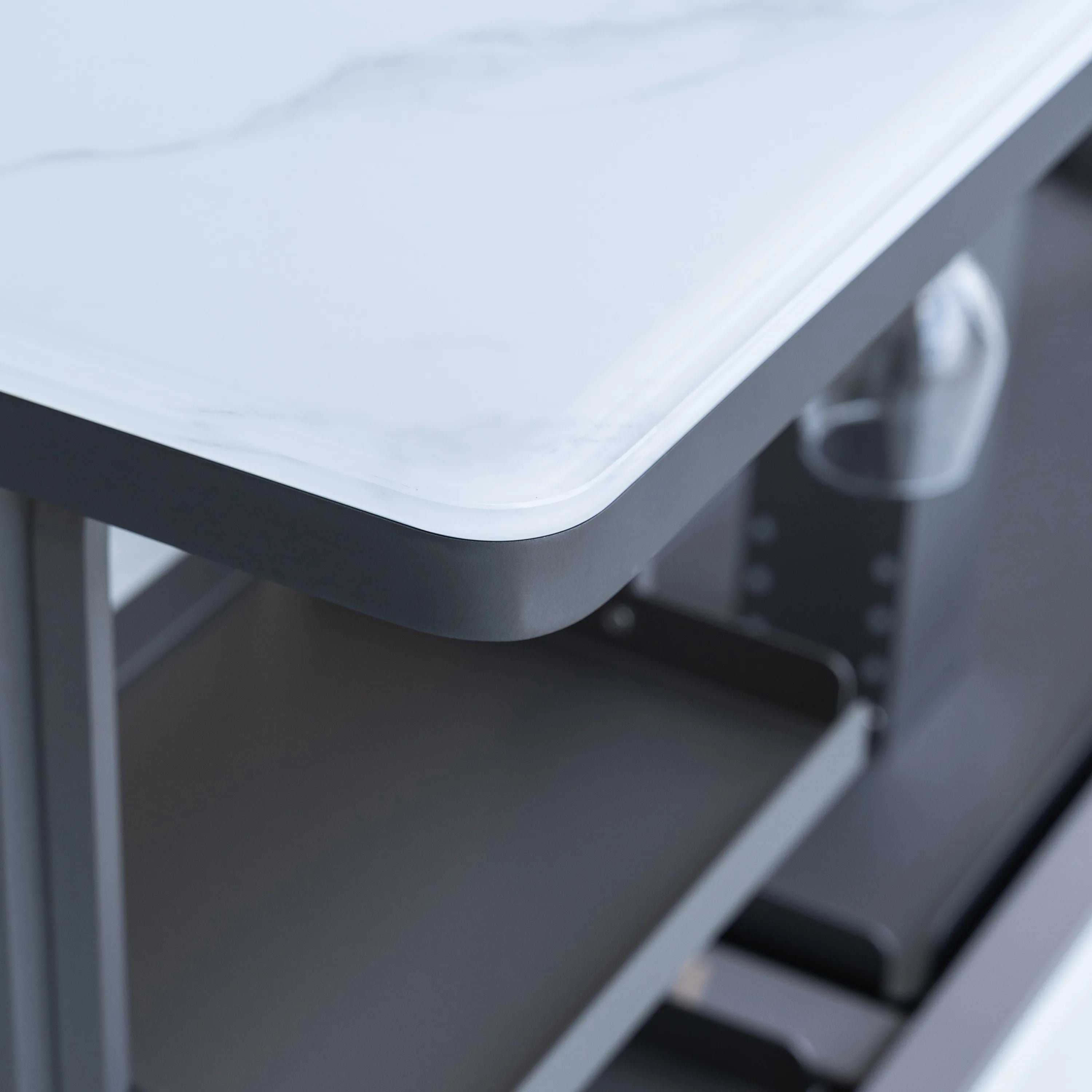 White smart dining table refrigerator door with built-in recessed handle detail