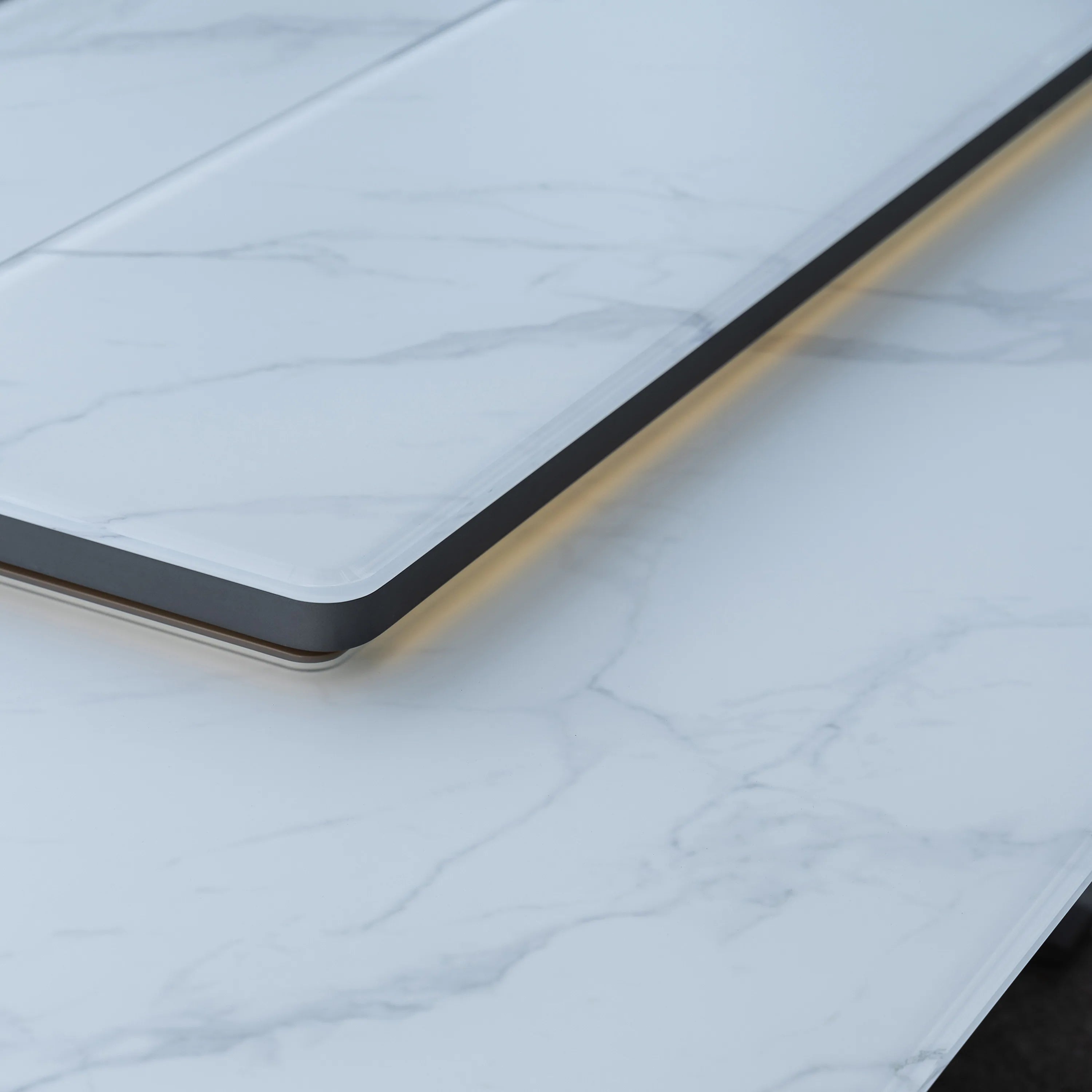 Smart bar table refrigerator/freezer countertop corner with dark frame and soft LED glow