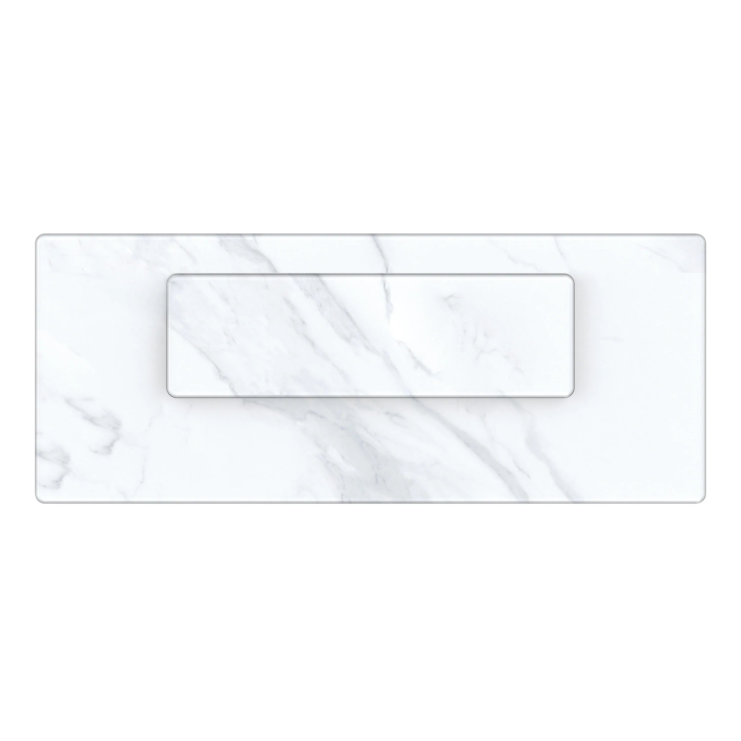 Marble-effect white front panel with recessed handle on smart bar table refrigerator