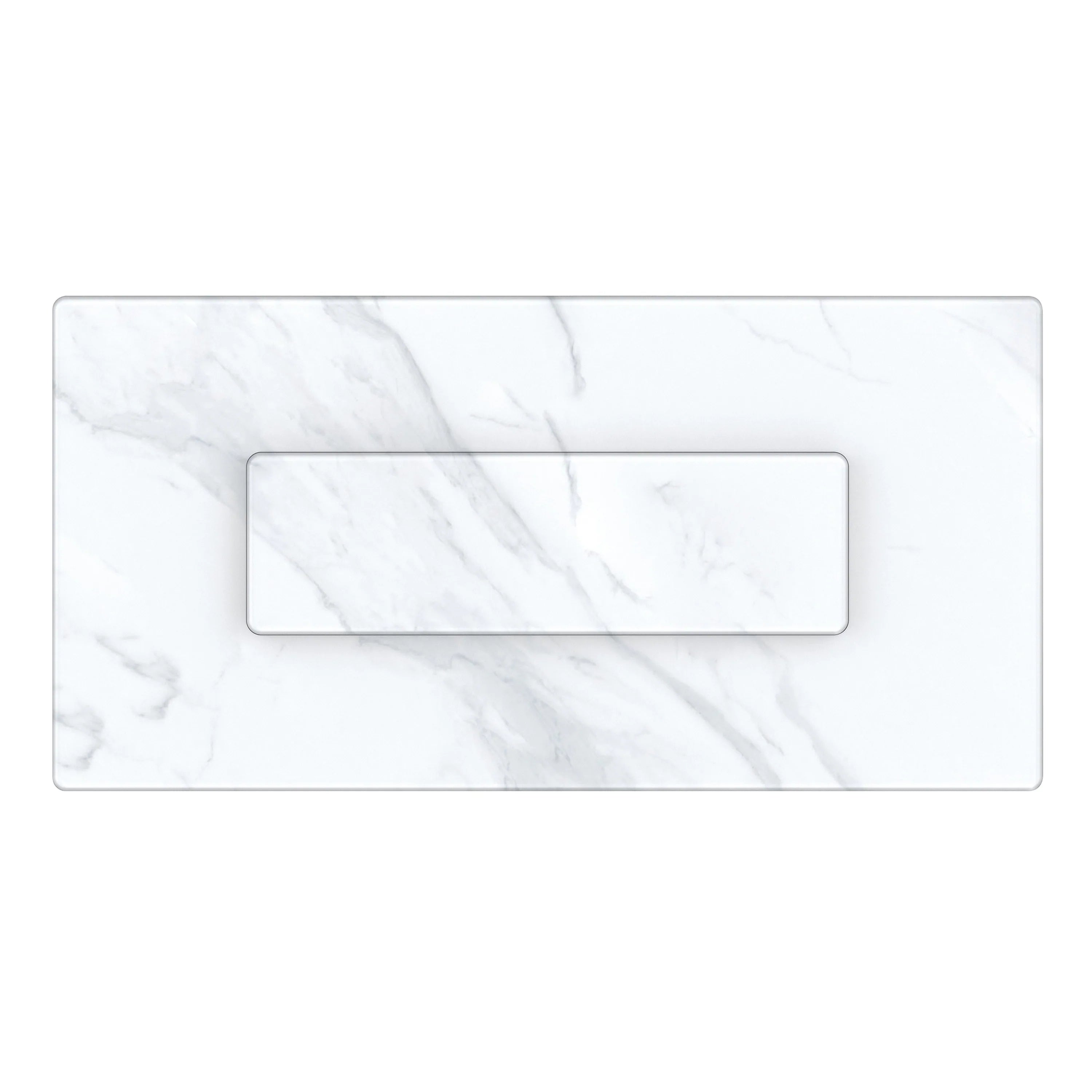 Smart dining table with marble-look white top and rectangular recessed pull handle