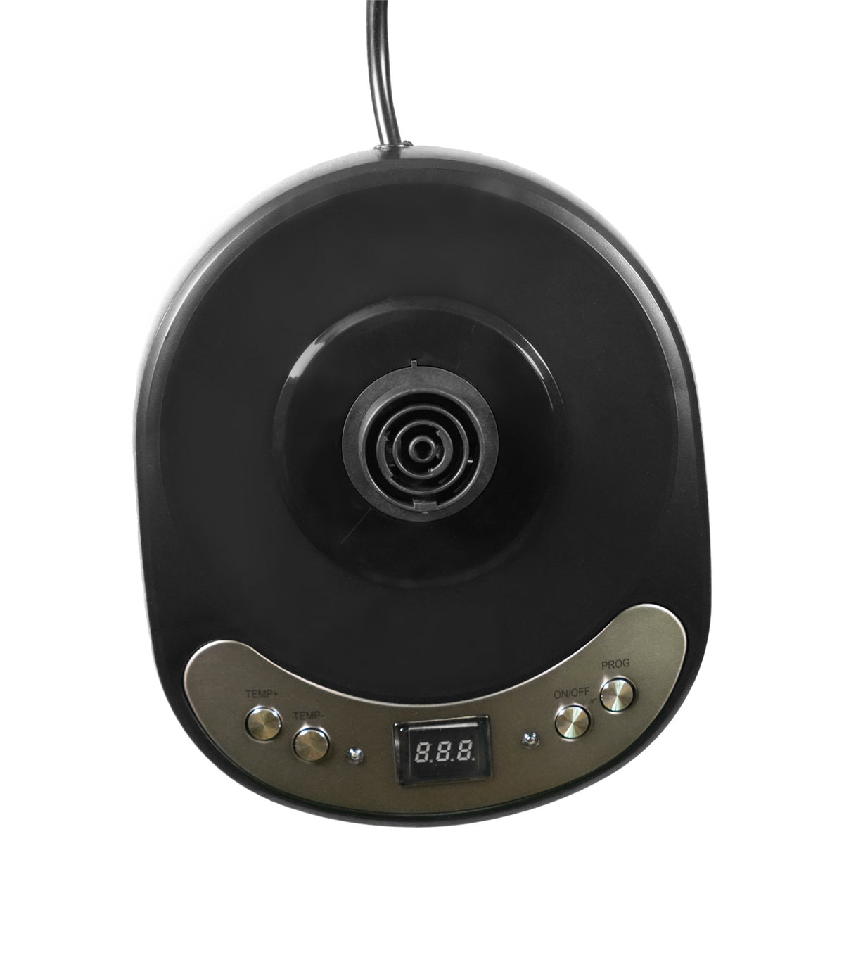 Black base temp control glass kettle with round control panel and digital display