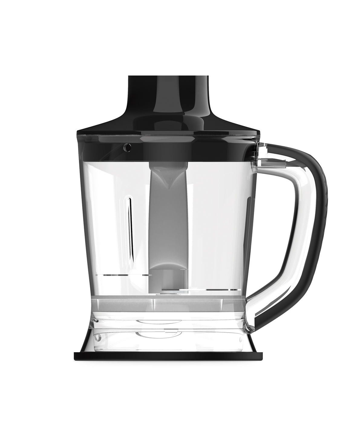 Stainless steel hand blender base with transparent blending jug and black top