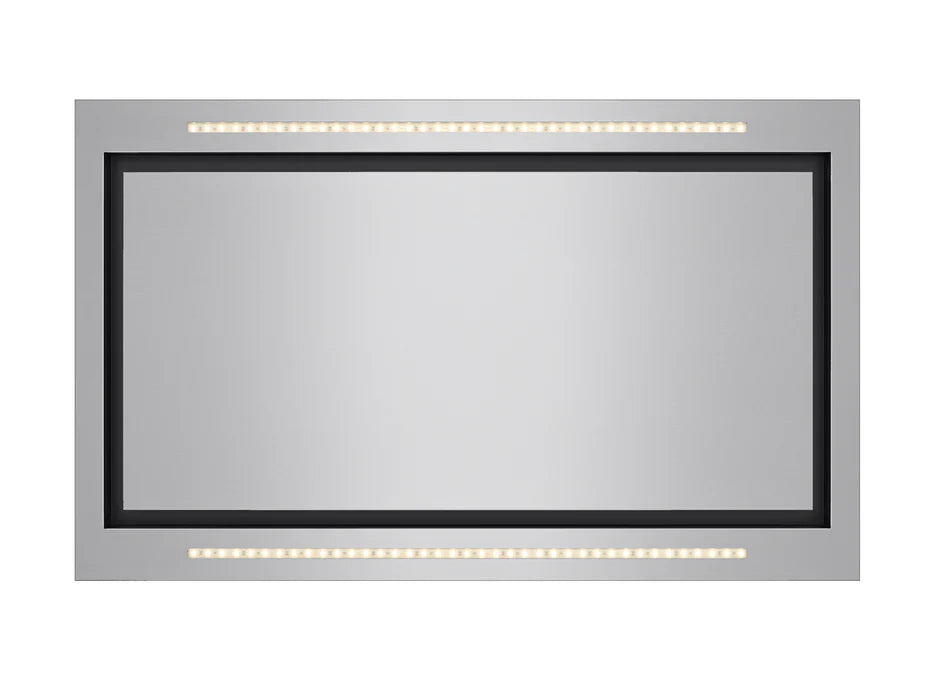 Ceiling range hood front frame with integrated LED light strips