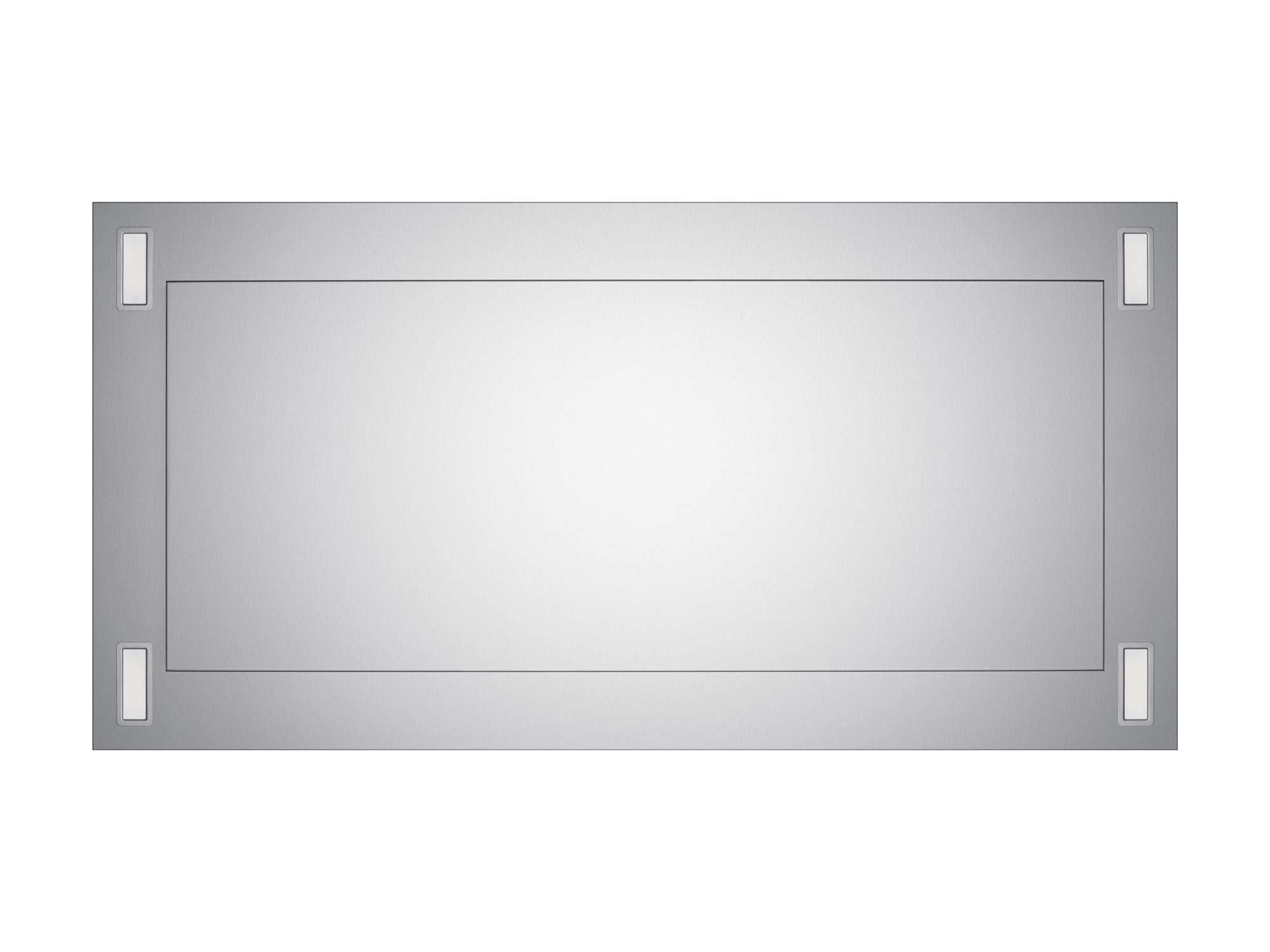 Stainless steel range hood front panel with rectangular LED light window