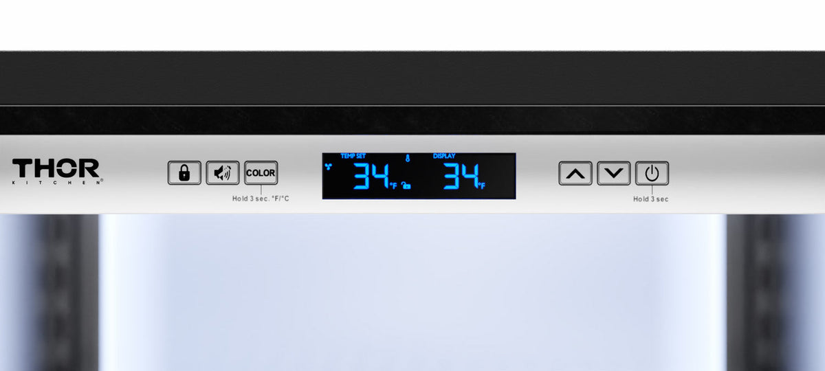 Thor stainless steel cooler control panel with blue LED temperature display