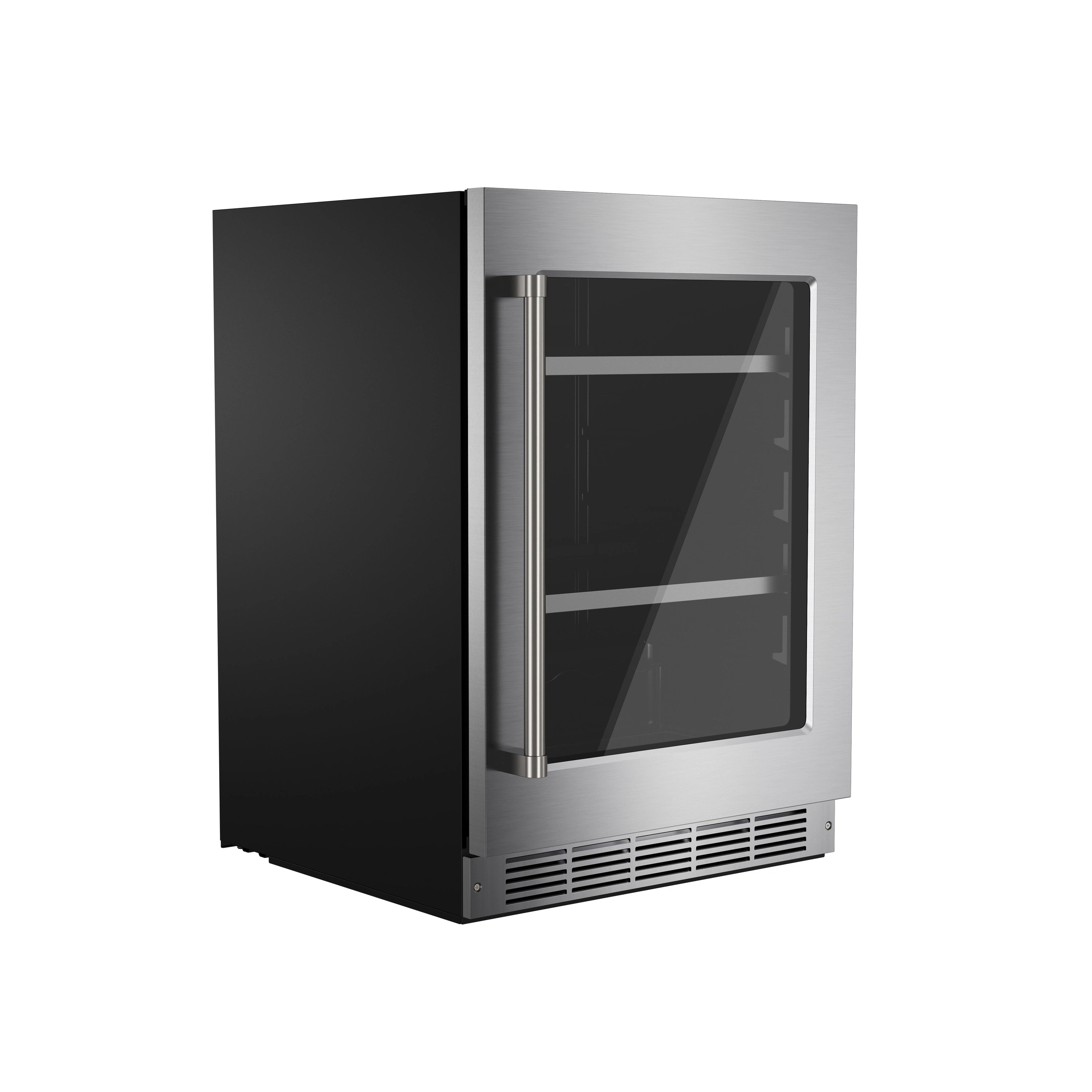 Undercounter beverage cooler, stainless steel with tinted glass door and black side