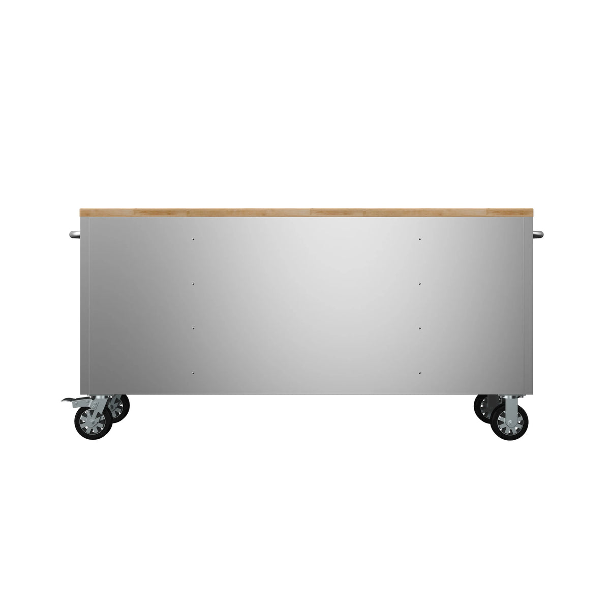 Metal tool workbench with rear panel and caster wheels