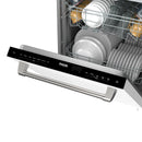 Built-in white dishwasher door with top control panel and handle