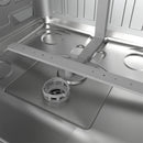 Built-in dishwasher lower tub with removable filter and spray area