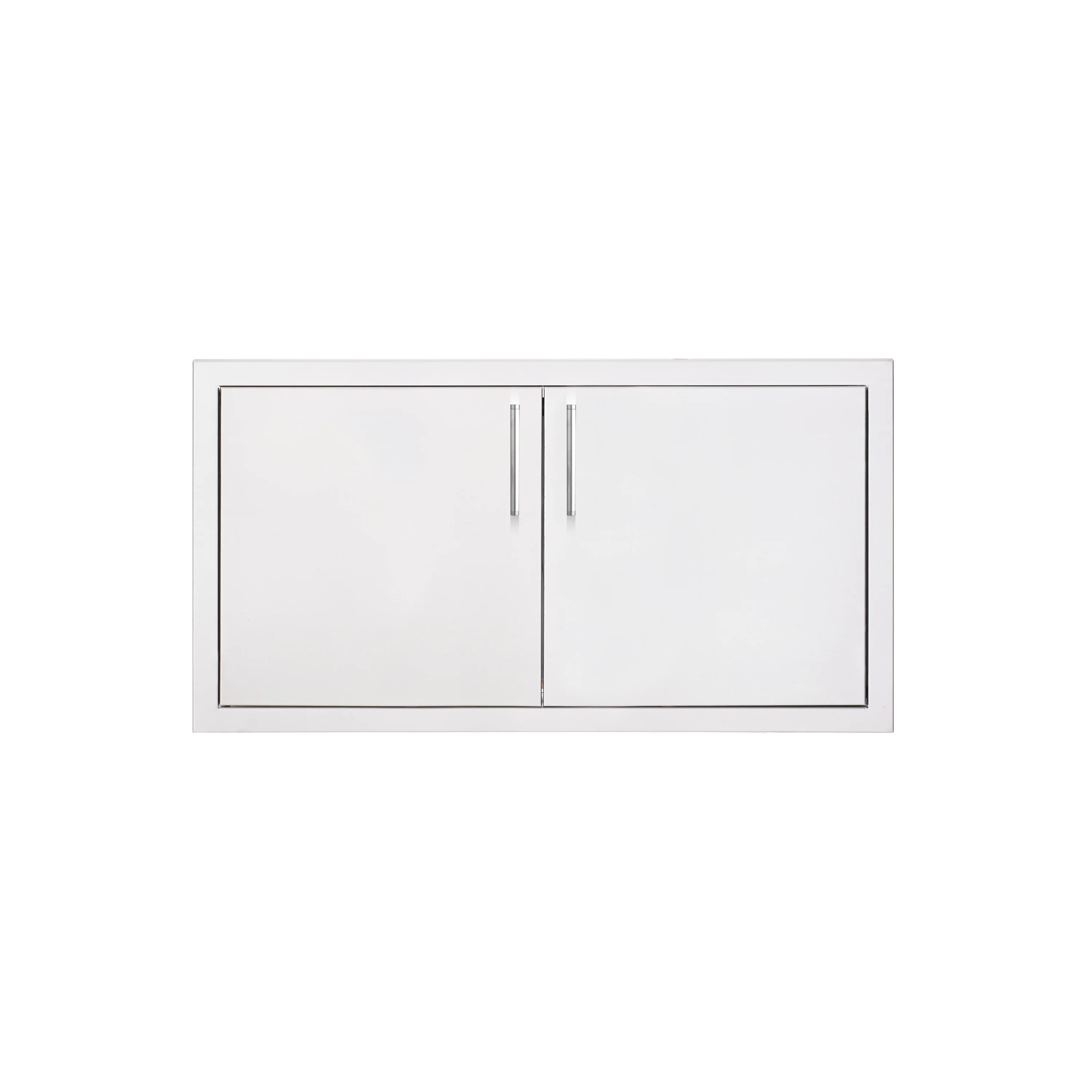 TrueFlame double access door, white rectangular panel with vertical center seam and two handles
