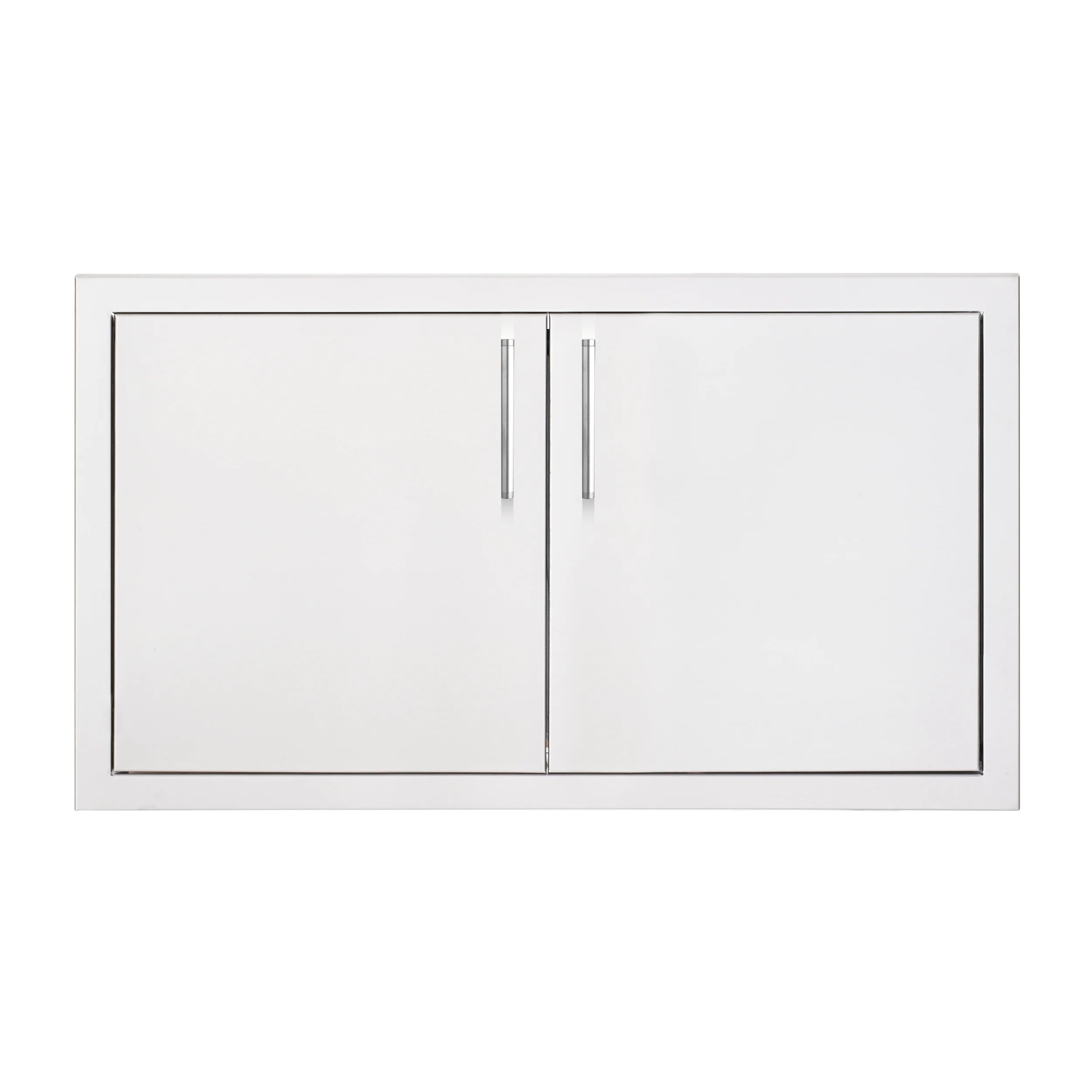 33-inch double access door with white panels, chrome frame, and two vertical pull handles