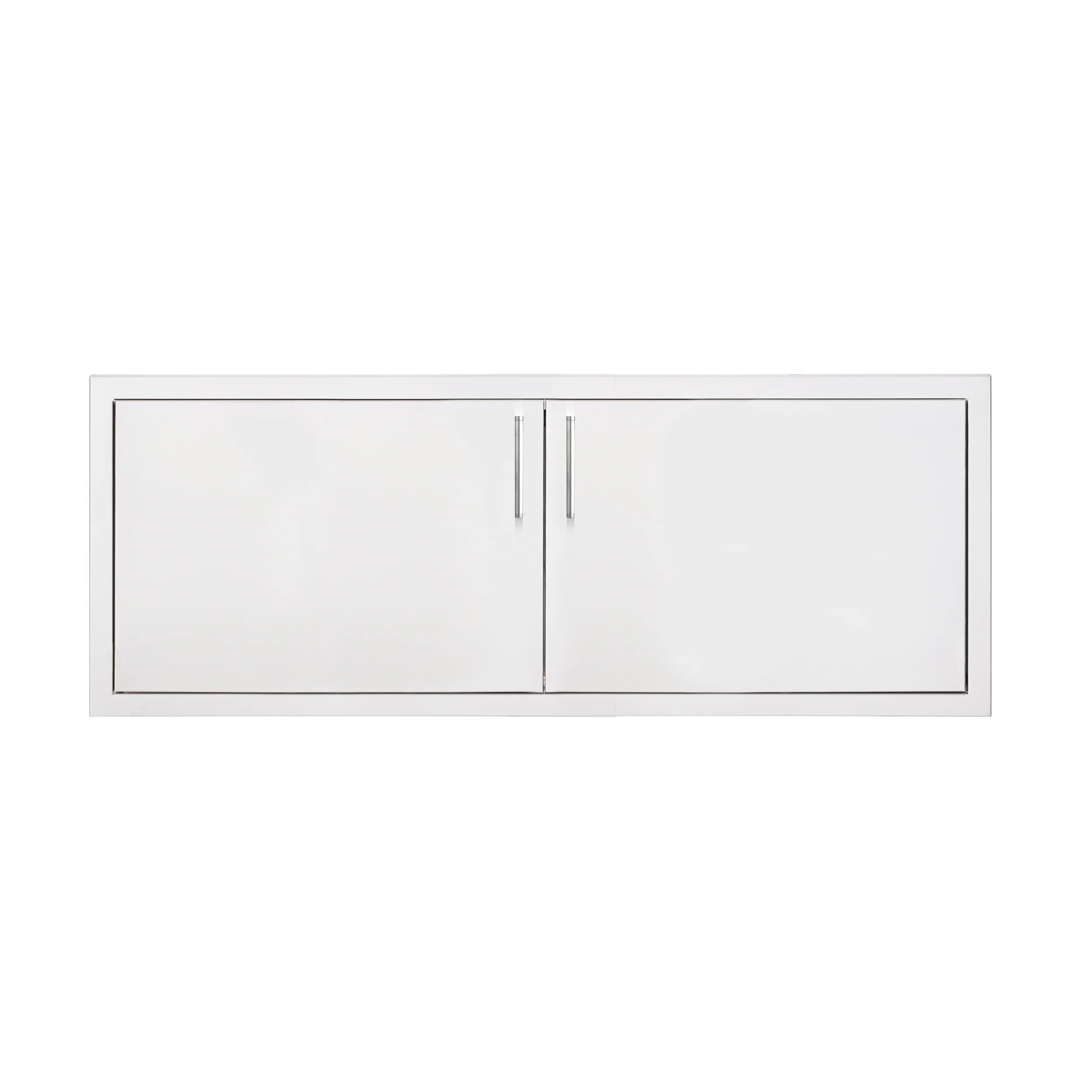Double access door return for masonry frame, rectangular panel with two doors, white.